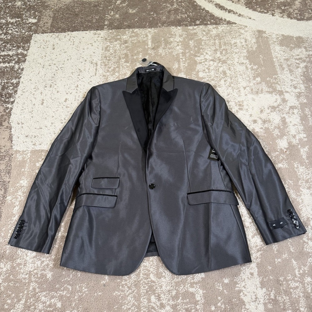 Express Tuxedo Jacket 44R Slim Gray Satin Velvet Peak Lapel Coat Formal Luxury